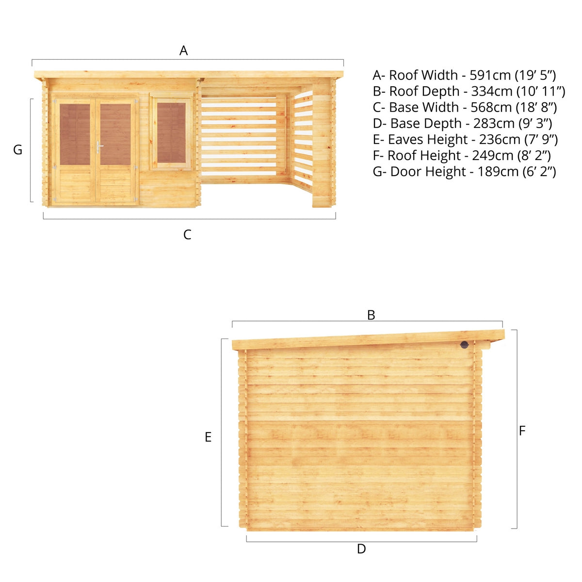 Mercia Elite 10' 11" x 19' 4" Pent Log Cabin Slatted - Premium 28mm Cladding Loglap