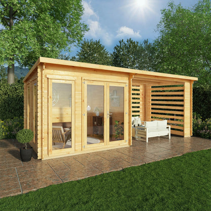 Mercia Studio 10' 11" x 19' 4" Pent Log Cabin Slatted - Premium 28mm Cladding Loglap