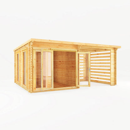 Mercia Studio 10' 11" x 19' 4" Pent Log Cabin Slatted - Premium 28mm Cladding Loglap