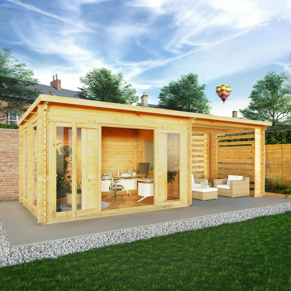 Mercia Studio 10' 11" x 22' 8" Pent Log Cabin Slatted - Premium 28mm Cladding Loglap