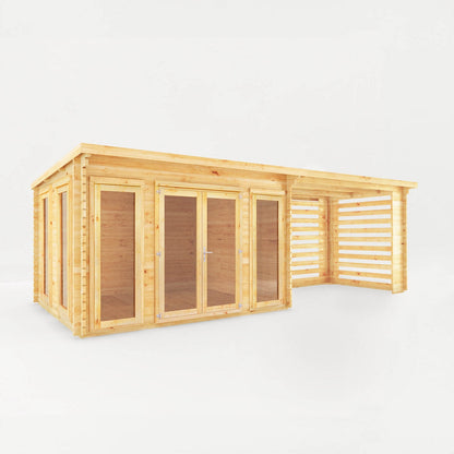 Mercia Studio 10' 11" x 22' 8" Pent Log Cabin Slatted - Premium 28mm Cladding Loglap