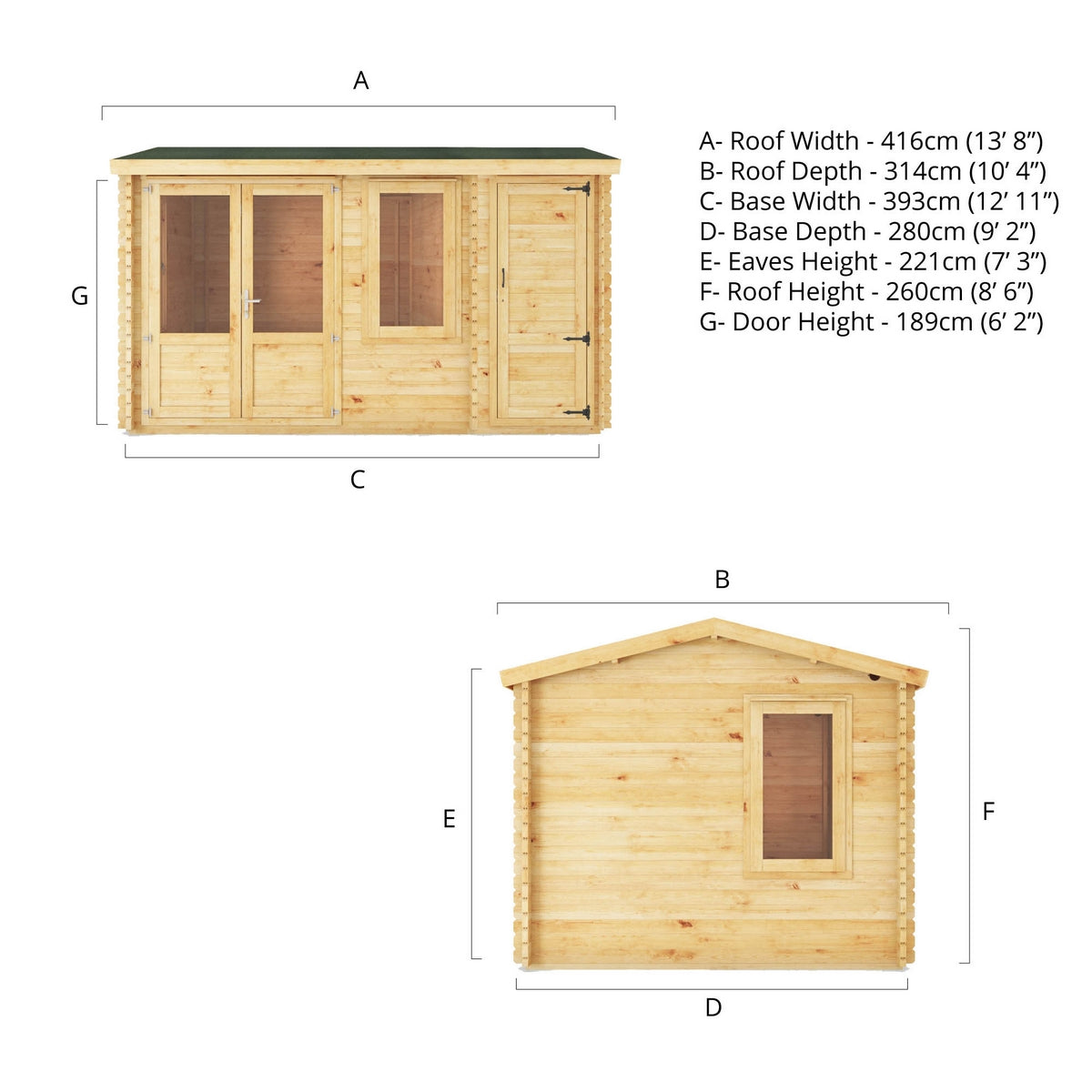 Mercia Elite 10' 3" x 13' 7" Pent Log Cabin - Premium 28mm Cladding Loglap