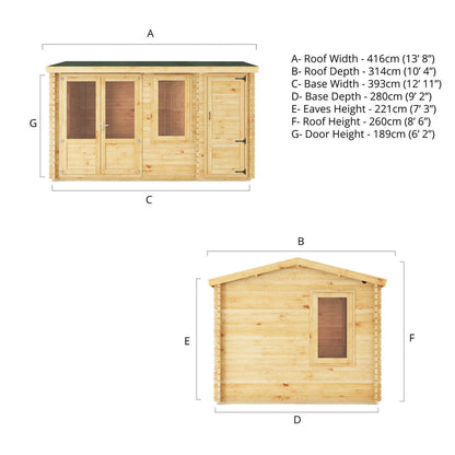 Mercia Elite 10' 3" x 13' 7" Pent Log Cabin - Premium 28mm Cladding Loglap