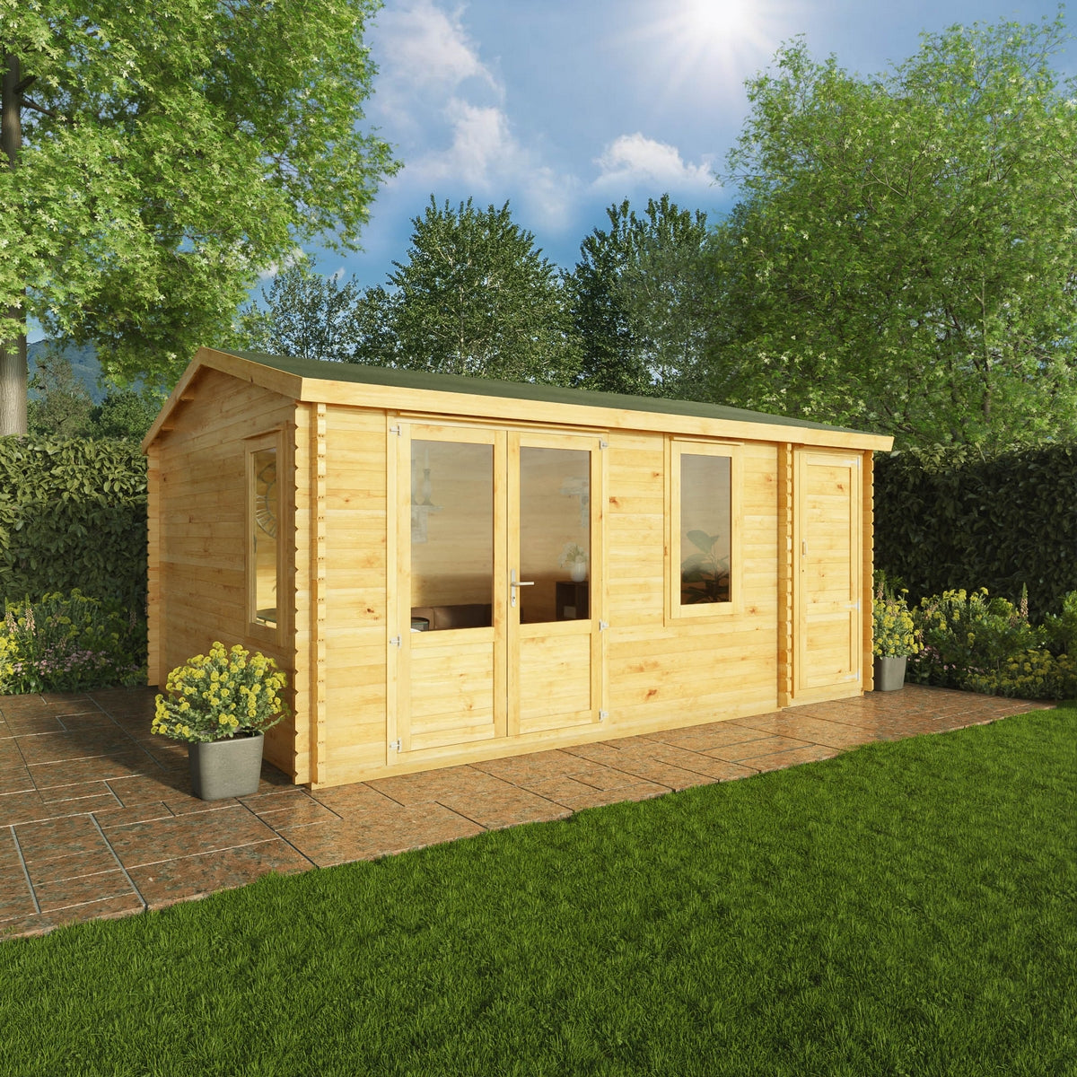 Mercia Elite 13' 7" x 16' 11" Apex Log Cabin - Premium 28mm Cladding Loglap