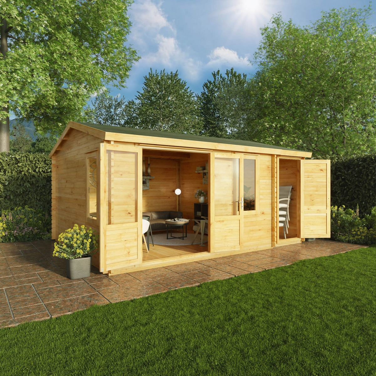 Mercia Elite 13' 7" x 16' 11" Apex Log Cabin - Premium 28mm Cladding Loglap