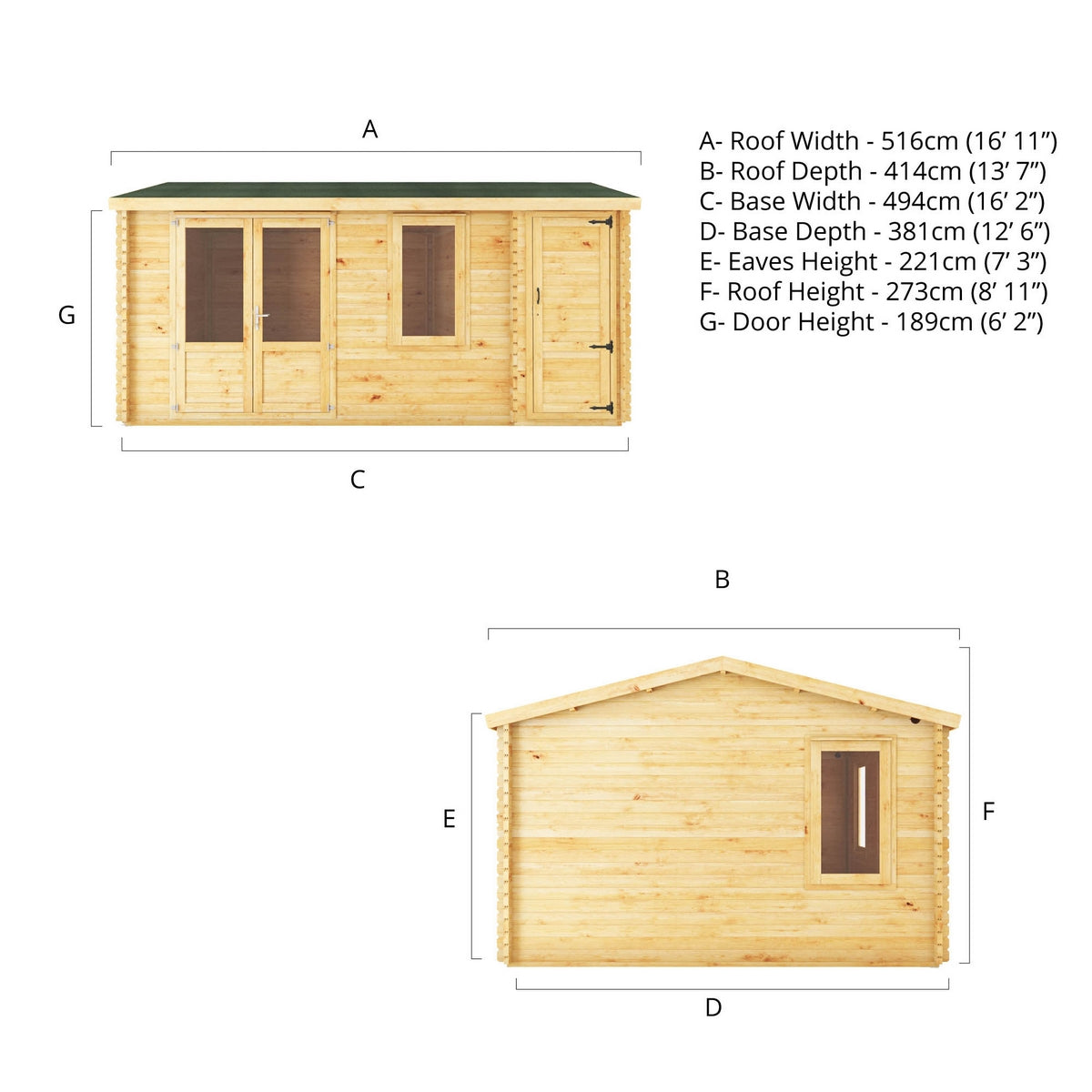 Mercia Elite 13' 7" x 16' 11" Apex Log Cabin - Premium 28mm Cladding Loglap