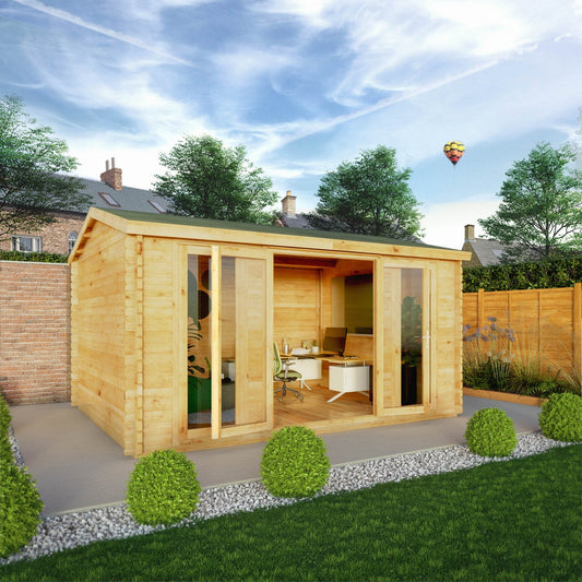 Mercia Studio 11' 11" x 14' 10" Apex Log Cabin - Premium 28mm Cladding Loglap