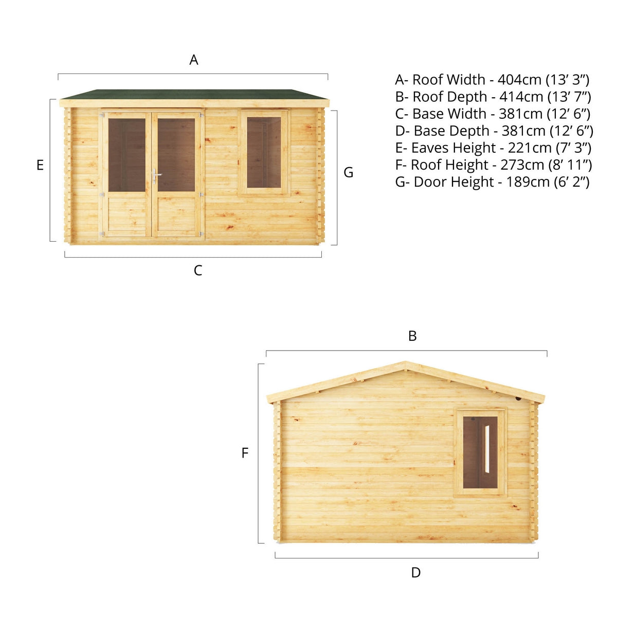 Mercia Elite 13' 7" x 13' 2" Apex Log Cabin - Premium 28mm Cladding Loglap