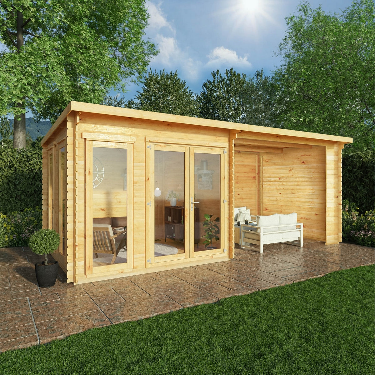 Mercia Studio 10' 11" x 19' 4" Pent Log Cabin - Premium 34mm Cladding Loglap