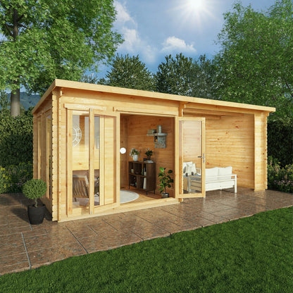 Mercia Studio 10' 11" x 19' 4" Pent Log Cabin - Premium 34mm Cladding Loglap