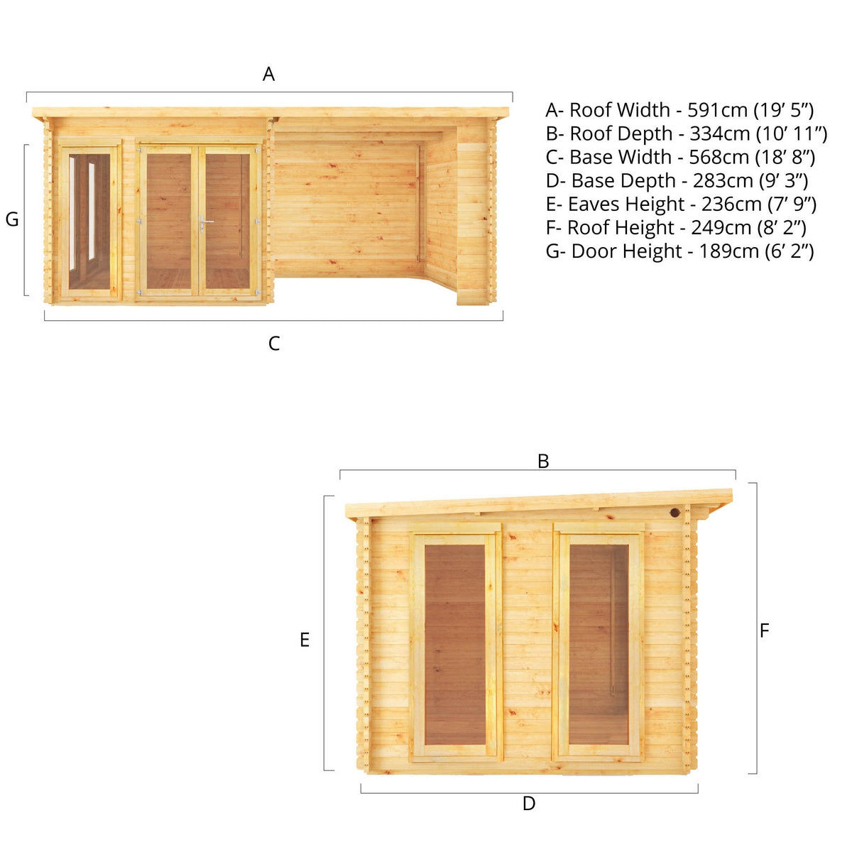 Mercia Studio 10' 11" x 19' 4" Pent Log Cabin - Premium 34mm Cladding Loglap
