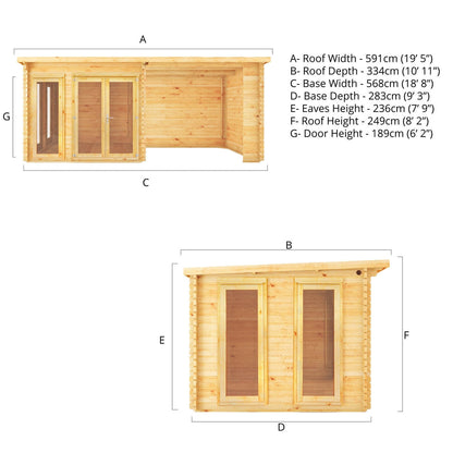 Mercia Studio 10' 11" x 19' 4" Pent Log Cabin - Premium 34mm Cladding Loglap
