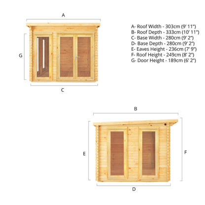 Mercia Studio 9' 11" x 9' 11" Pent Log Cabin - Premium 34mm Cladding Loglap