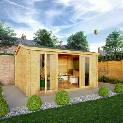 Mercia Studio 11' 11" x 14' 10" Apex Log Cabin - Premium 34mm Cladding Loglap