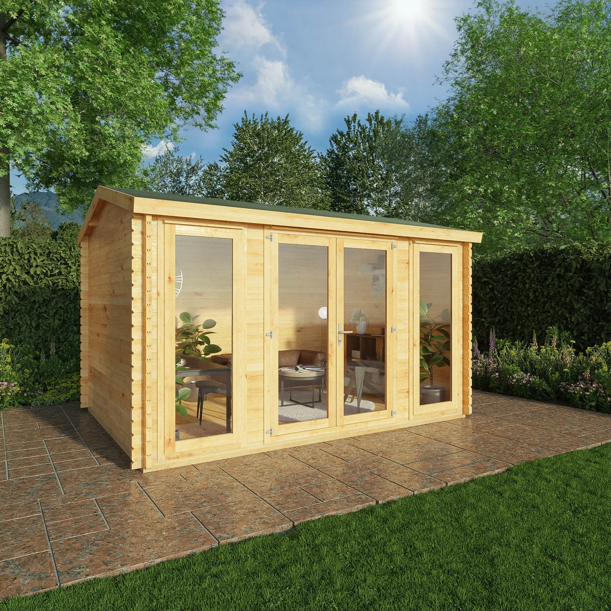 Mercia Studio 10' 3" x 13' 2" Apex Log Cabin - Premium 34mm Cladding Loglap