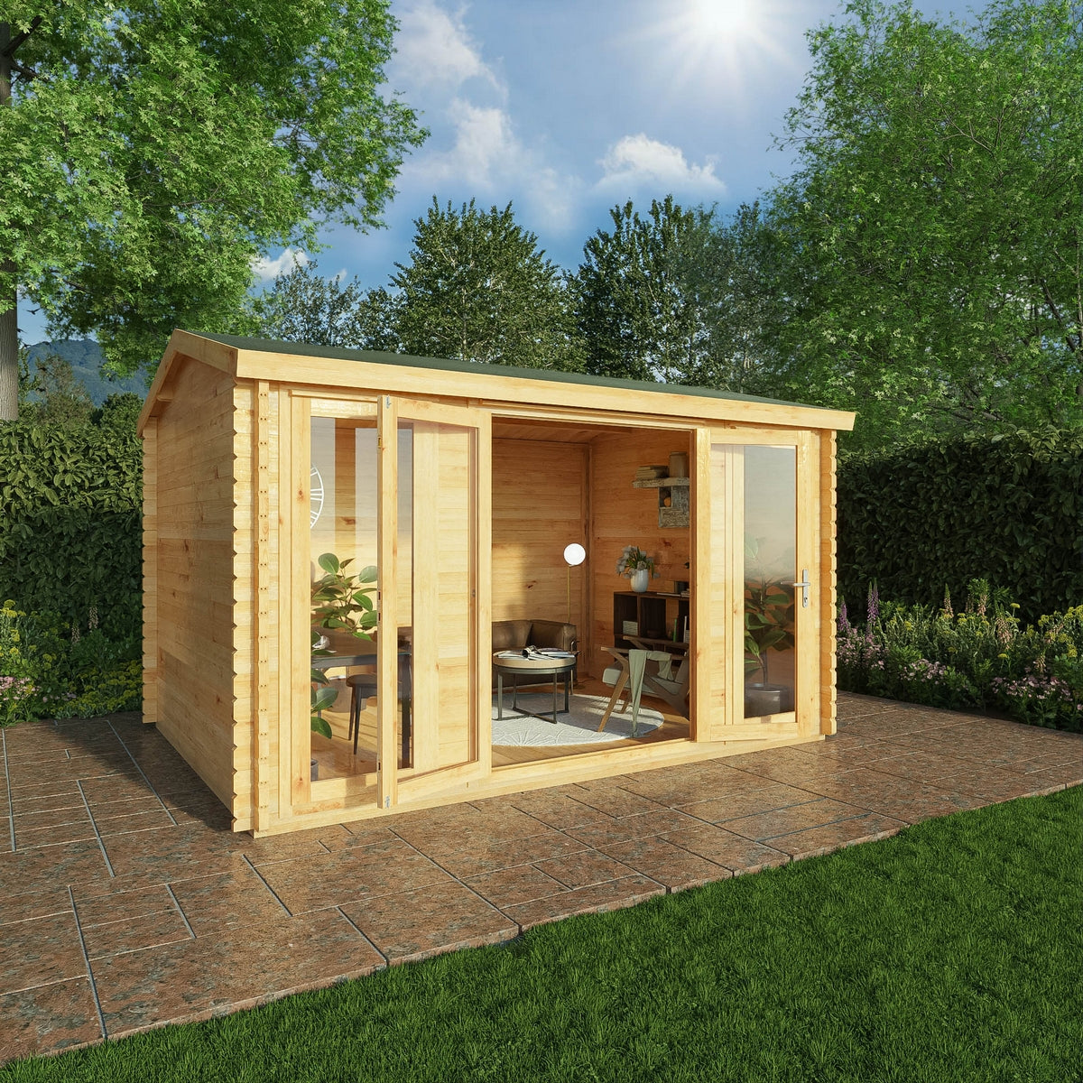 Mercia Studio 10' 3" x 13' 2" Apex Log Cabin - Premium 34mm Cladding Loglap