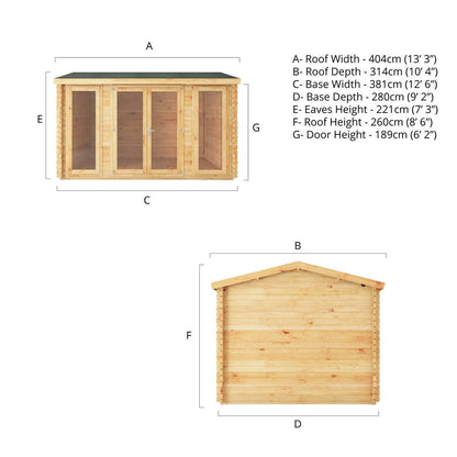 Mercia Studio 10' 3" x 13' 2" Apex Log Cabin - Premium 34mm Cladding Loglap