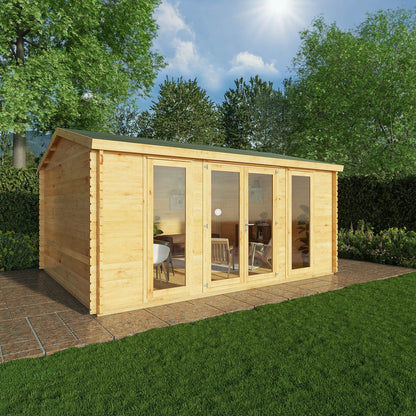 Mercia Studio 13' 7" x 16' 6" Apex Log Cabin - Premium 34mm Cladding Loglap