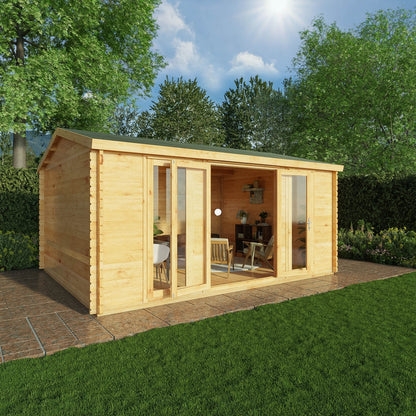 Mercia Studio 13' 7" x 16' 6" Apex Log Cabin - Premium 34mm Cladding Loglap