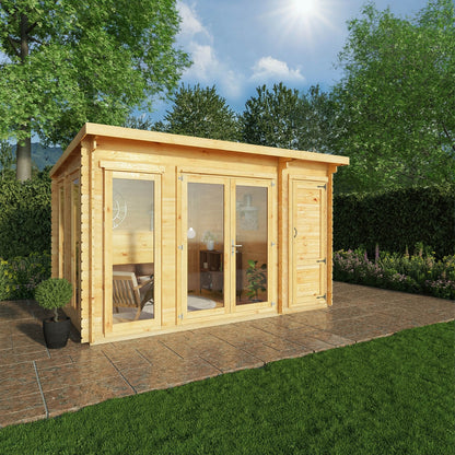 Mercia Studio 10' 11" x 13' 6" Pent Cabin with Shed - Premium 34mm Cladding Loglap
