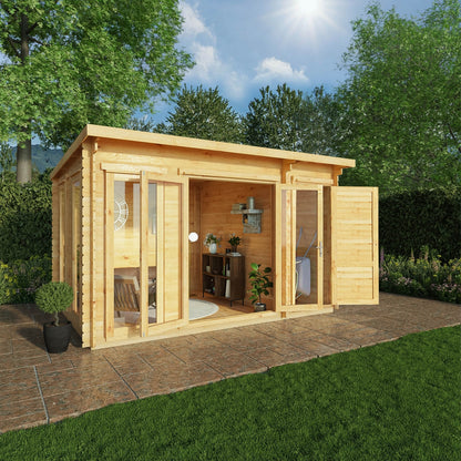 Mercia Studio 10' 11" x 13' 6" Pent Cabin with Shed - Premium 34mm Cladding Loglap