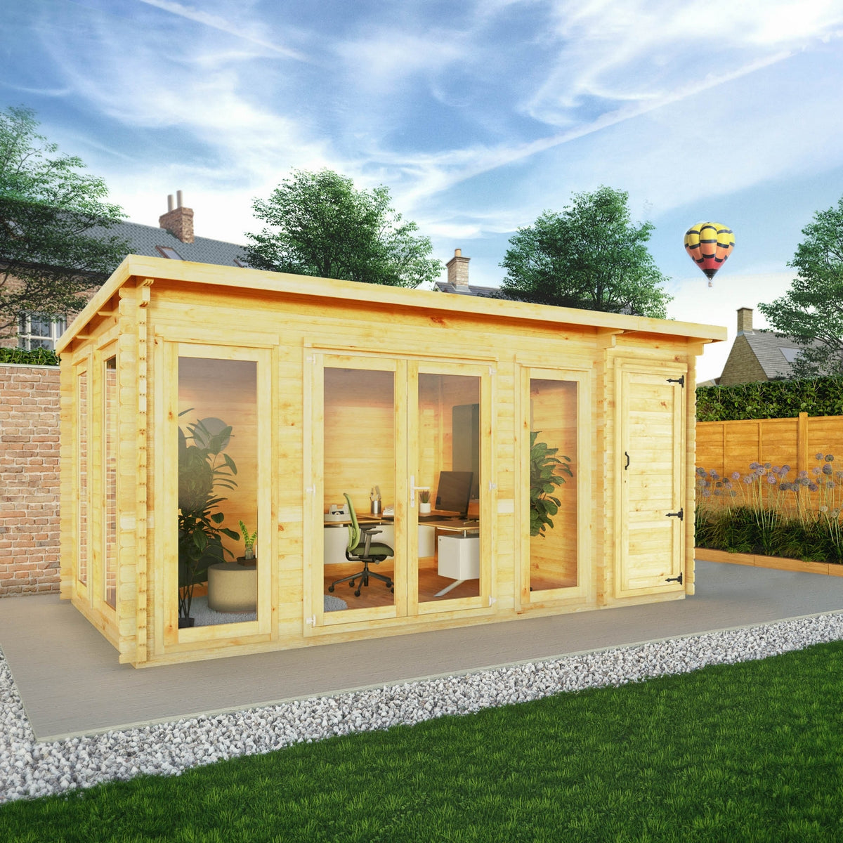 Mercia Studio 10' 11" x 16' 10" Pent Cabin with Shed - Premium 34mm Cladding Loglap