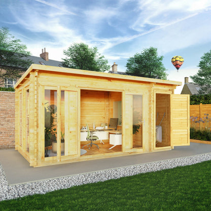 Mercia Studio 10' 11" x 16' 10" Pent Cabin with Shed - Premium 34mm Cladding Loglap