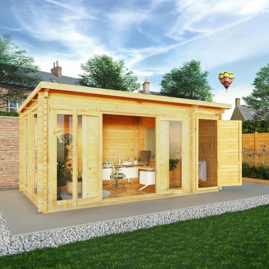 Mercia Studio 10' 11" x 16' 10" Pent Cabin with Shed - Premium 34mm Cladding Loglap