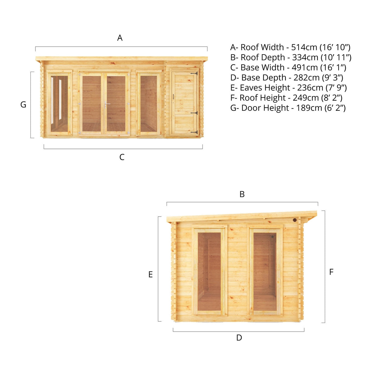 Mercia Studio 10' 11" x 16' 10" Pent Cabin with Shed - Premium 34mm Cladding Loglap