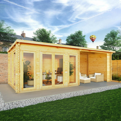 Mercia Studio 10' 11" x 22' 8" Pent Log Cabin - Premium 34mm Cladding Loglap