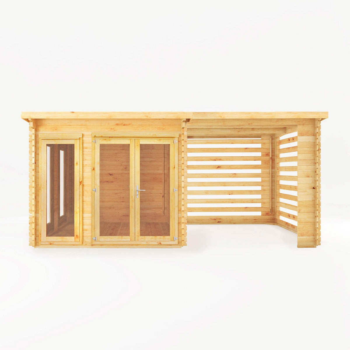 Mercia Studio 10' 11" x 19' 4" Pent Log Cabin Slatted - Premium 34mm Cladding Loglap
