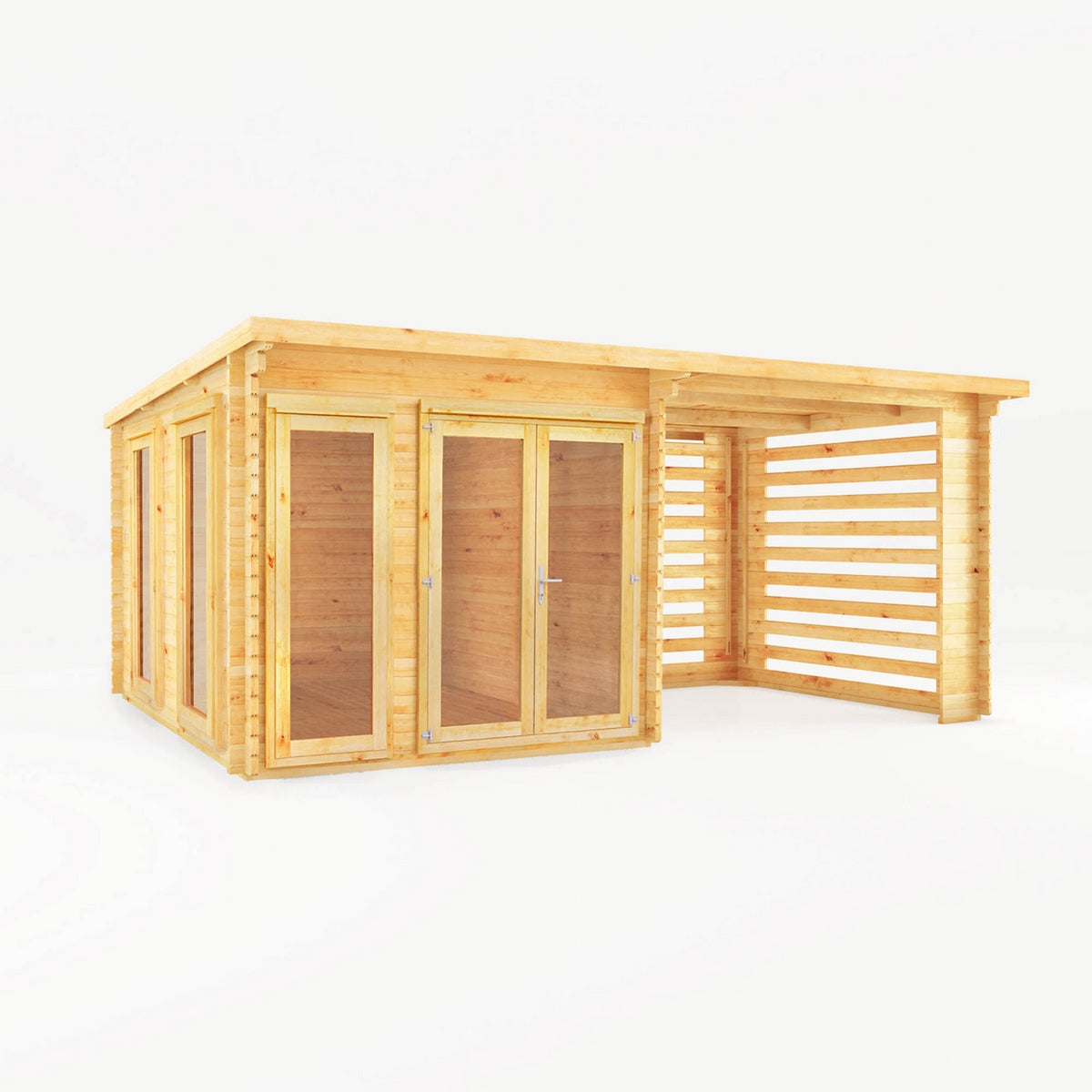 Mercia Studio 10' 11" x 19' 4" Pent Log Cabin Slatted - Premium 34mm Cladding Loglap