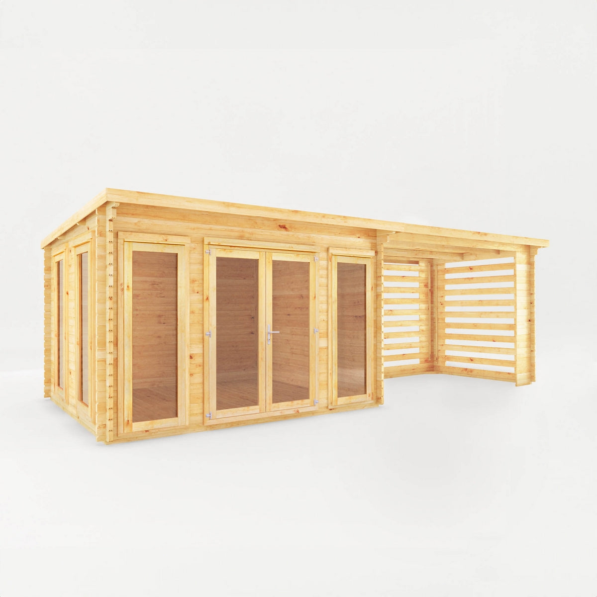 Mercia Studio 10' 11" x 22' 8" Pent Log Cabin Slatted - Premium 34mm Cladding Loglap