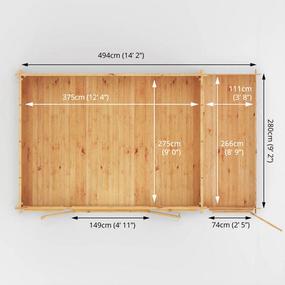 Mercia Studio 10' 3" x 16' 11" Apex Log Cabin - Premium 34mm Cladding Loglap