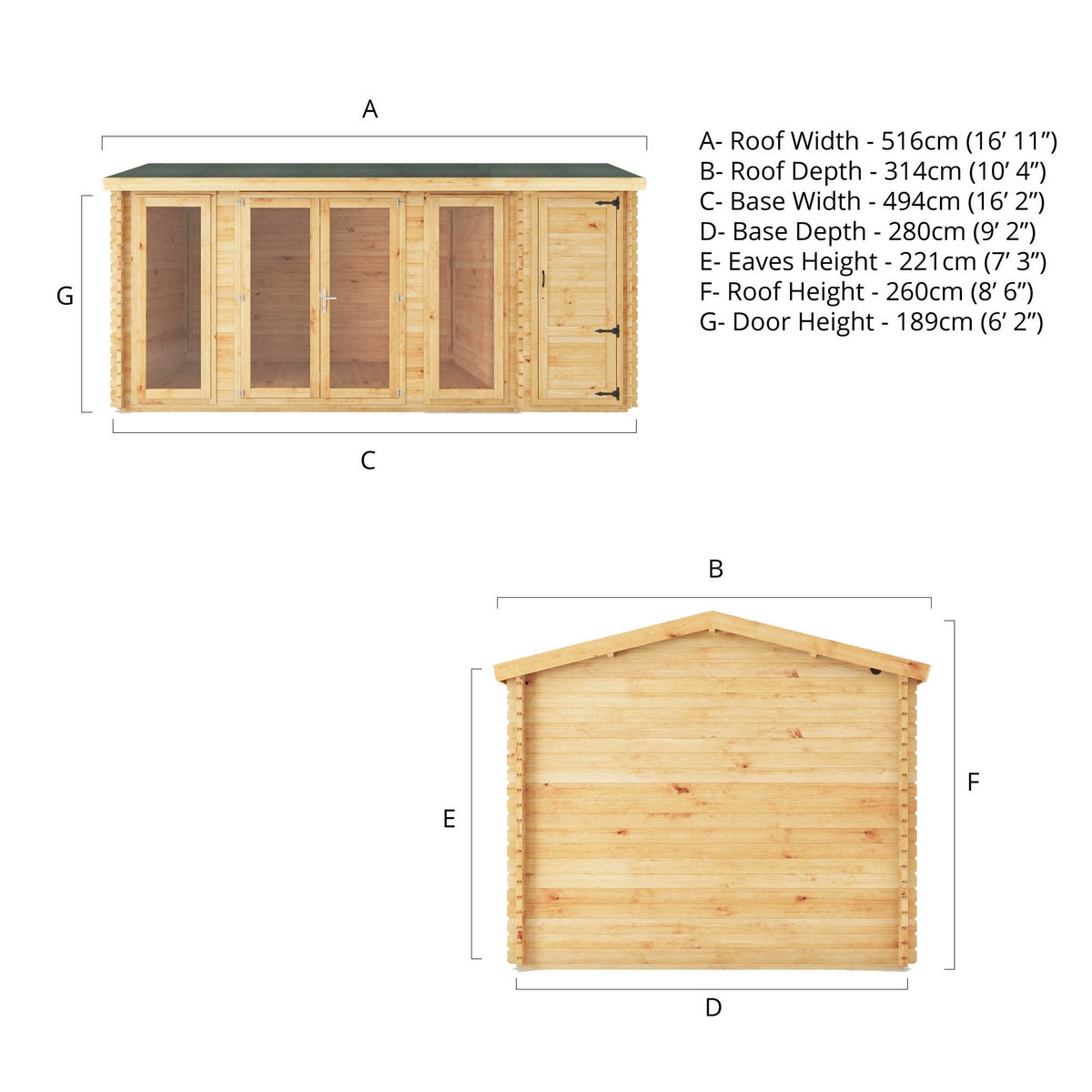 Mercia Studio 10' 3" x 16' 11" Apex Log Cabin - Premium 34mm Cladding Loglap