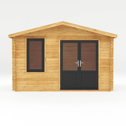 Mercia Retreat 11' 3" x 13' 6" Apex Log Cabin - Premium 44mm Cladding Loglap - Grey UPVC