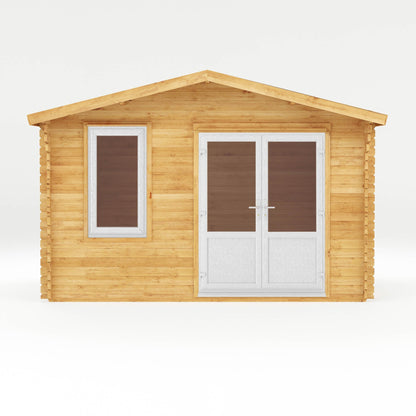 Mercia Retreat 11' 3" x 13' 6" Apex Log Cabin - Premium 44mm Cladding Loglap - White UPVC