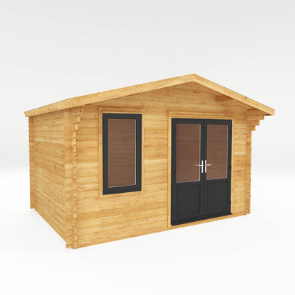 Mercia Retreat 11' 3" x 13' 6" Apex Log Cabin - Premium 44mm Cladding Loglap - Grey UPVC