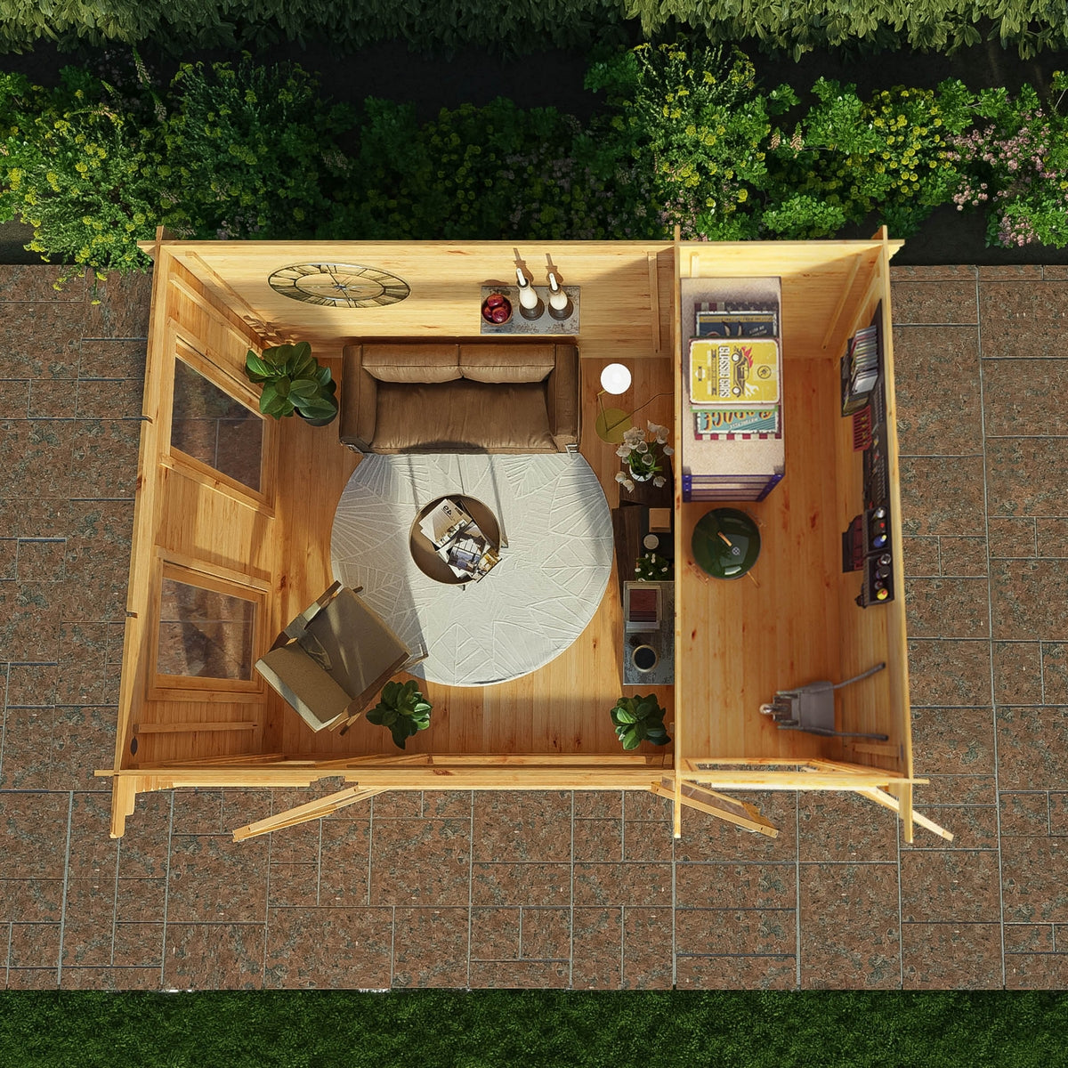 Mercia Studio 10' 11" x 13' 6" Pent Cabin with Shed - Premium 44mm Cladding Loglap