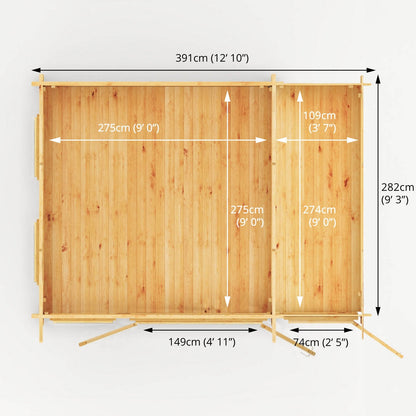Mercia Studio 10' 11" x 13' 6" Pent Cabin with Shed - Premium 44mm Cladding Loglap