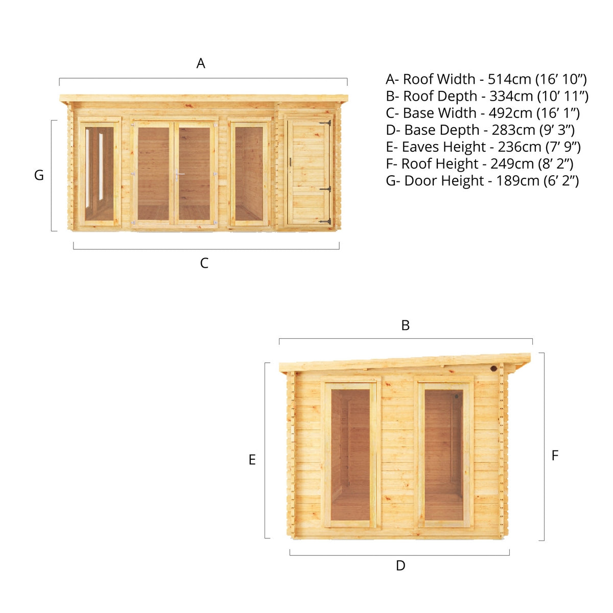 Mercia Studio 10' 11" x 16' 10" Pent Cabin with Shed - Premium 44mm Cladding Loglap