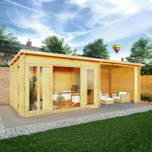 Mercia Studio 10' 11" x 22' 8" Pent Log Cabin - Premium 44mm Cladding Loglap