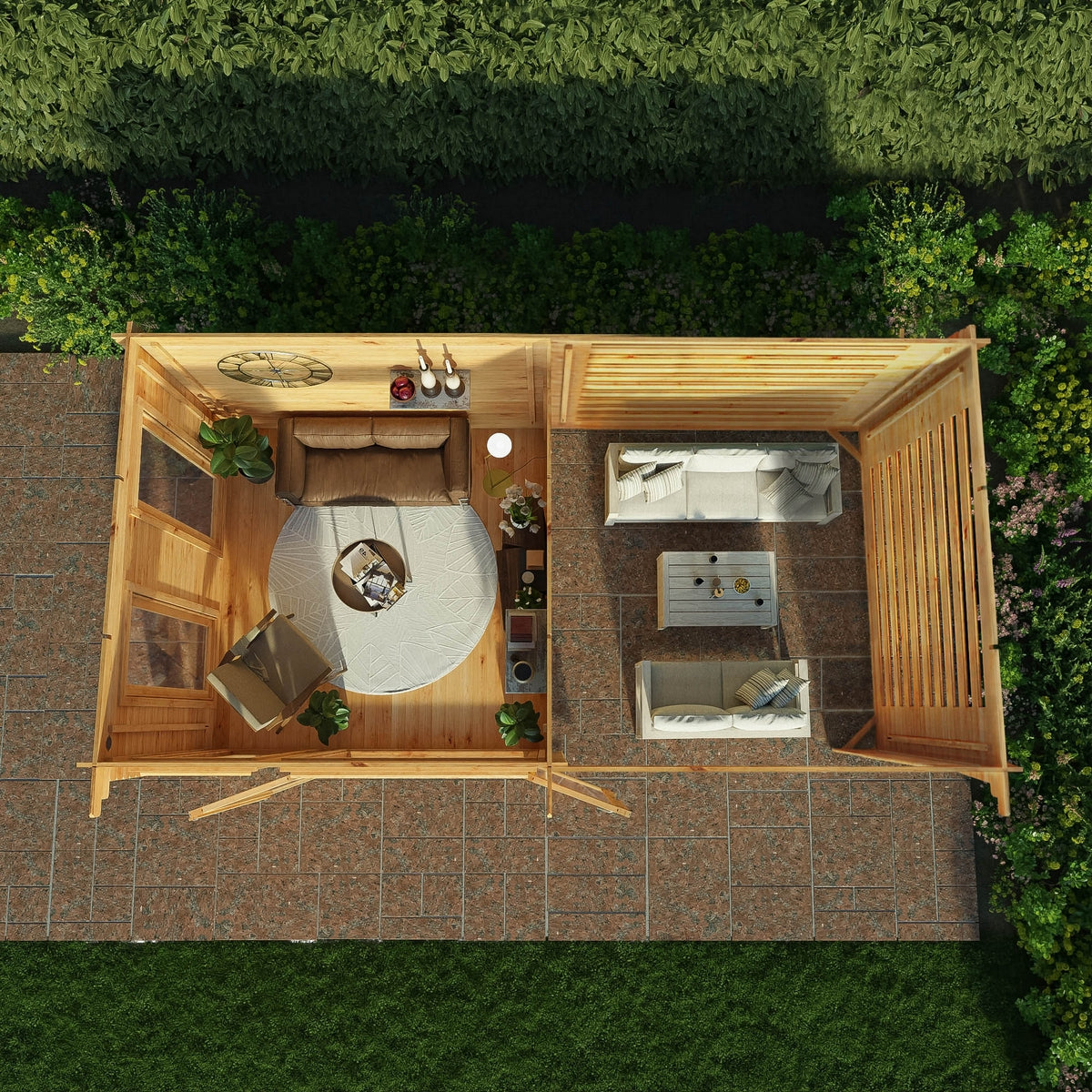 Mercia Studio 10' 11" x 19' 4" Pent Log Cabin Slatted - Premium 44mm Cladding Loglap