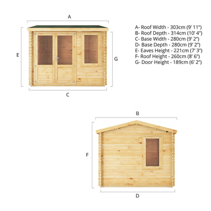 Mercia Elite 10' 3" x 9' 11" Reverse Apex Log Cabin - Premium 44mm Cladding Loglap