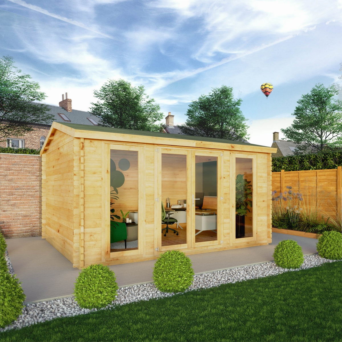 Mercia Studio 11' 11" x 14' 10" Apex Log Cabin - Premium 44mm Cladding Loglap