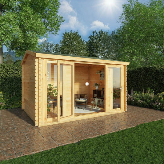 Mercia Studio 10' 3" x 13' 2" Apex Log Cabin - Premium 44mm Cladding Loglap