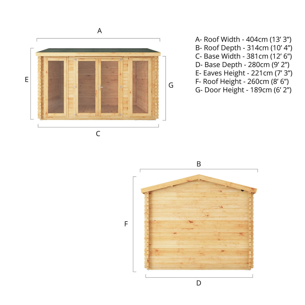 Mercia Studio 10' 3" x 13' 2" Apex Log Cabin - Premium 44mm Cladding Loglap