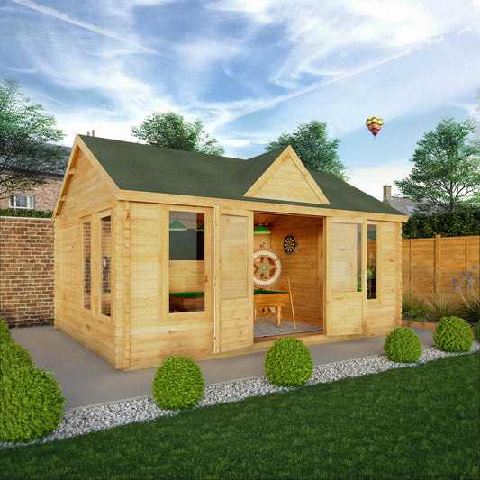 Mercia Clock Tower 13' 7" x 17' 6" Apex Log Cabin - Premium 44mm Cladding Loglap