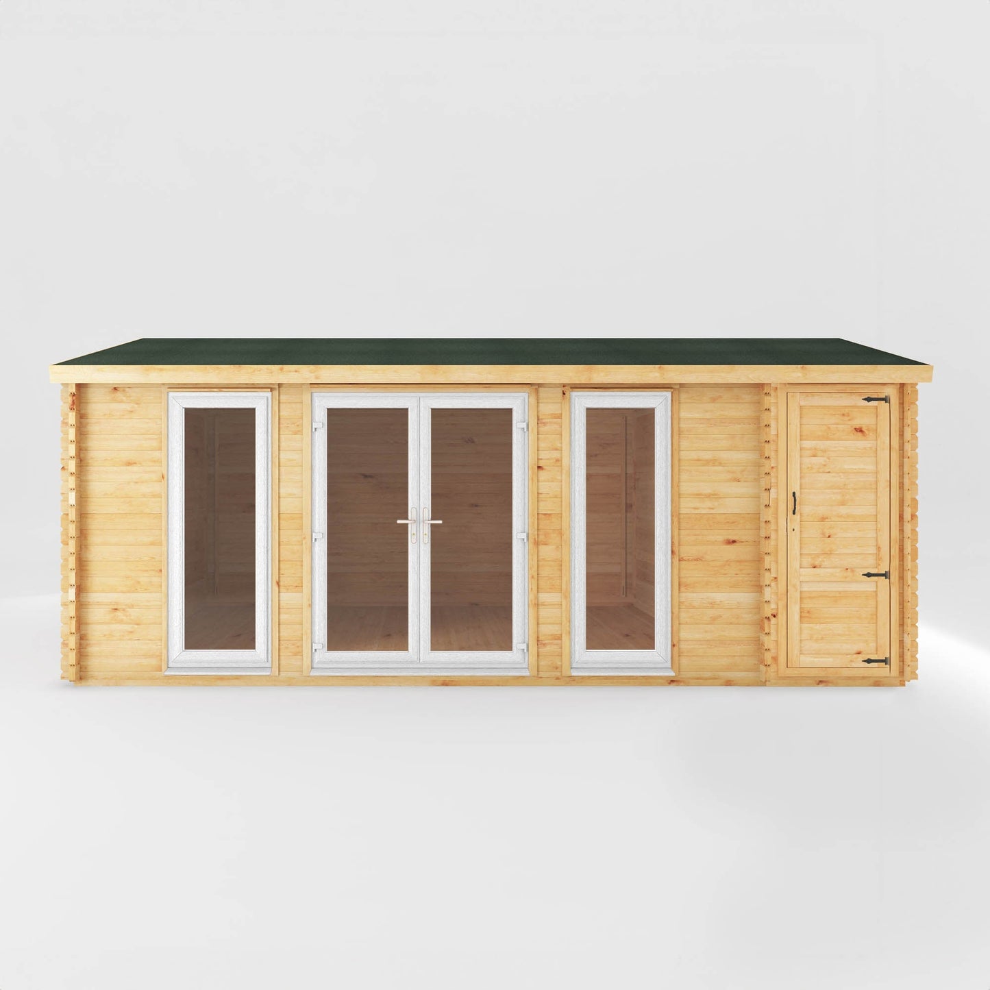 Mercia Studio 13' 7" x 20' 2" Apex Log Cabin - Premium 44mm Cladding Loglap - White UPVC
