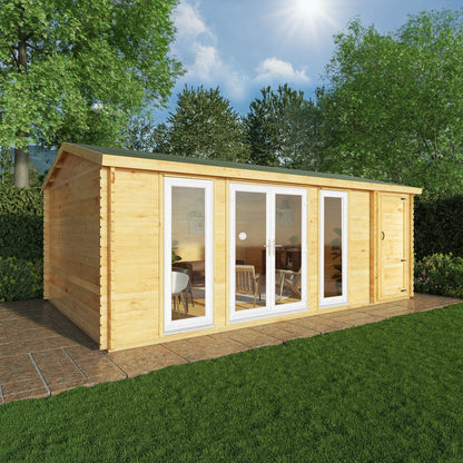 Mercia Studio 13' 7" x 20' 2" Apex Log Cabin - Premium 44mm Cladding Loglap - White UPVC